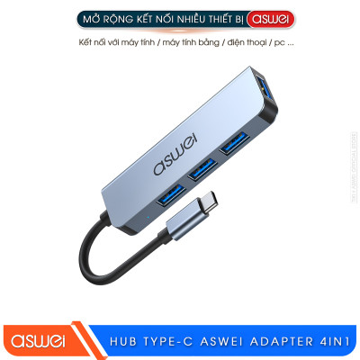 Hub Chuyển Đổi USB Type C ASWEI 4 in 1 - 4 Cổng USB 3.0 Tốc Độ Cao - Hàng Chính Hãng
