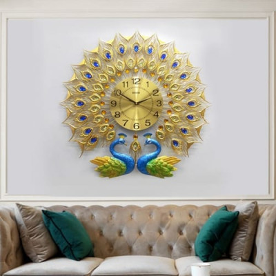 Đồng Hồ Con Công Treo Tường Chim Khổng Tước Vàng DTN009 kim trôi không gây tiếng động trang trí phòng khách