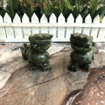 Cặp Tỳ Hưu phong thủy chiêu tài lộc đá ngọc Ấn Độ - Dài 10 cm