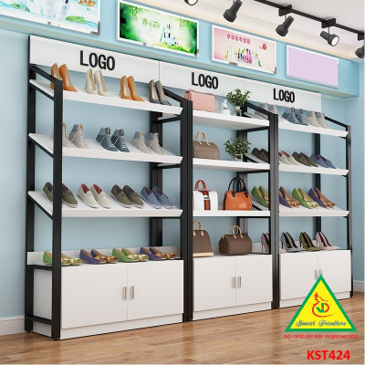 Kệ trưng bày sản phẩm, hàng hóa , kệ trang trí khung sắt mặt gỗ KST424 - NỘI THẤT LẮP RÁP VIENDONGADV