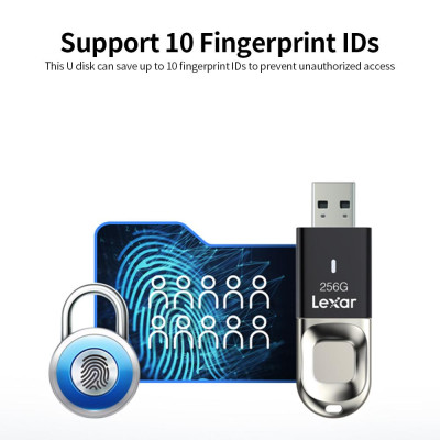 Lexar F35 256GB USB Flash Drive USB3.0 Metal Fingerprint Encryption U Disk 300MB/s Reading Speed for PC Laptop