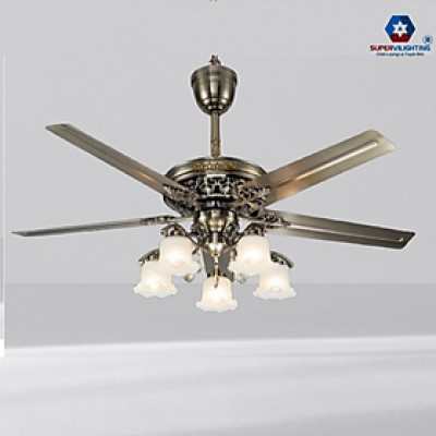 Quạt trần đèn SuperVilighting QTR-103 5 cánh sải 1,32m trang trí phòng khách phòng ngủ BH 48 tháng.