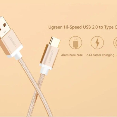 Ugreen UG20861US174TK 1.5M màu Vàng Dây USB 2.0 sang Type-C đầu nhôm dây bọc vinyl - HÀNG CHÍNH HÃNG