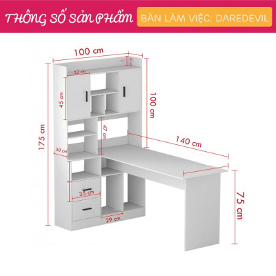 Bàn làm việc cá nhân liền kệ giá sách tiện dụng SMLIFE Daredevil