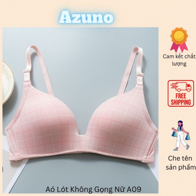 Áo Lót Nữ Không Gọng, Áo Ngực Đệm Mỏng Azuno A09 Cotton Nâng Ngực, Họa Tiết Kẻ Caro Nhiều Màu