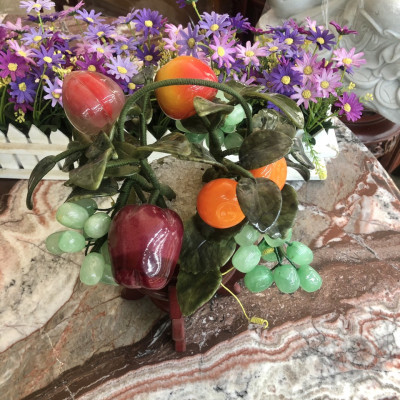 Chậu giỏ cây ngũ quả phong thủy đá ngọc Ấn Độ - Cao 30 cm