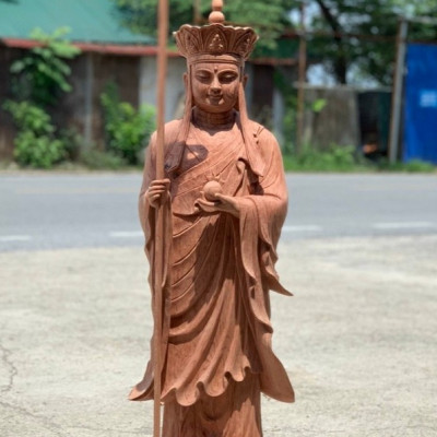 Tượng phật địa tạng vương bồ tát bằng gỗ hương đá liền khối đẹp long lanh  kt cao 100m×34×33cm