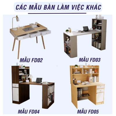 Bàn Học, Bàn Làm Việc Kết Hợp Kệ Sách FD04 FIVO, Gỗ Chống Ẩm Cao Cấp, Lắp Ráp Đơn Giản, Thiết Kế 3 Trong 1.