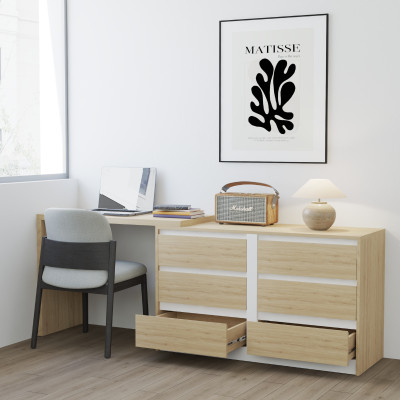 HAPPY FURNITURE , Tủ lưu trữ 6 ngăn kéo kết hợp bàn , BAN_173 , 204cm x 45cm x 72cm DxRxC