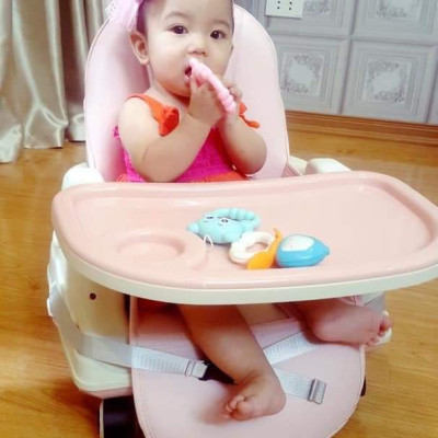Ghế Ăn Dặm, Ghế Ăn Nâng Hạ Độ Cao Có Nệm Và Bánh Xe - Màu Hồng (Tặng Thìa Ăn Dặm Báo Nóng)