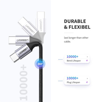 Ugreen UG50149US261TK 0.5M Type C 2.0 Cáp sạc và truyền dữ liệu từ máy tính ra điện thoại màu xám đen - HÀNG CHÍNH HÃNG