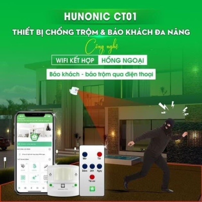 Thiết Bị Chống Trộm Hunonic Và Báo Khách Hunonic CT01 Báo Động Bằng Loa Và Thông Báo Về Điện Thoại