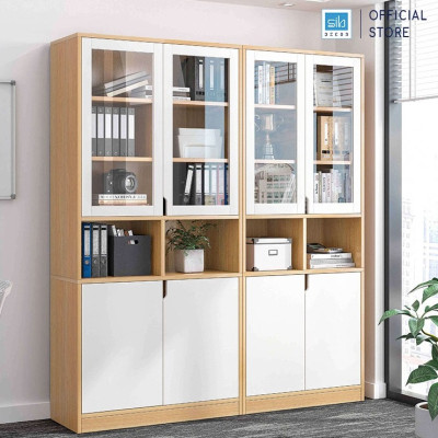 Tủ Sách Gỗ, Tủ Hồ Sơ Văn Phòng Có Cửa Kính Đơn Giản, Hiện Đại SIB Decor KG44