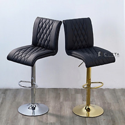 Ghế bar chân thép mạ màu vàng bóng CB2302B-P Nội thất Capta Ghế bar lưng tựa cao nệm PVC cao cấp màu đen chân thép mạ màu vàng nhập khẩu bar chair