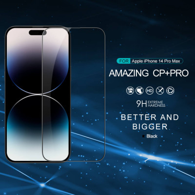 Miếng dán kính cường lực full  3D cho iPhone 14 Pro Max (6.7 inch) hiệu Nillkin Amazing CP+ Pro (Phủ Nano, vát cạnh 2.5D, mỏng 0.33mm) - hàng nhập khẩu