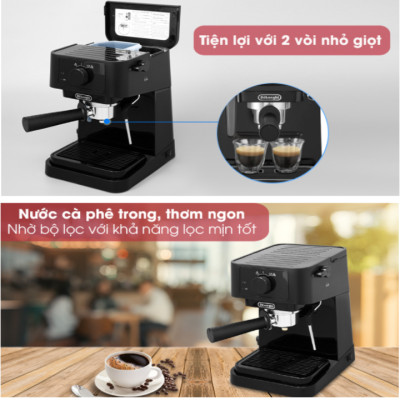 Máy pha cà phê cao cấp thương hiệu Espresso Delonghi EC235.BK - Công suất 1100W - HÀNG NHẬP KHẨU CHÍNH HÃNG