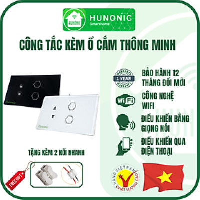 Công Tắc Thông Minh Kèm Ổ Cắm Hunonic Đen-Trắng│Công Tắc Cảm Ứng Đế Âm Chữ Nhật -2022