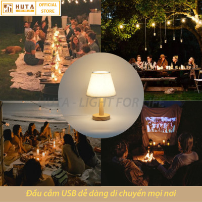 Đèn ngủ để bàn HUTA G2S Gỗ Chao Nón Vintage Dễ thương Decor Trang trí phòng ngủ, Đọc Sách Đầu Giường, Đầu Cắm USB, Đèn Vàng Bóng LED Tiết Kiệm Điện