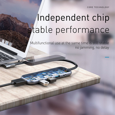 Hub sạc nhanh Baseus chia cổng 5 in 1 PD Type-C ra PD Type-C 3.0, 3 cổng USB 3.0, cổng HDMI chuẩn 4k dành cho Macbook Pro / Smartphone - Hàng nhập khẩu