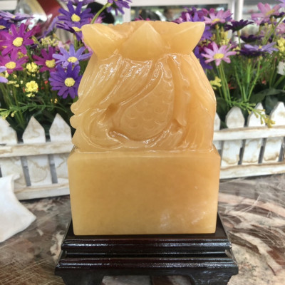 Ấn Rồng phong thủy đá ngọc hoàng long - Cao 15 cm