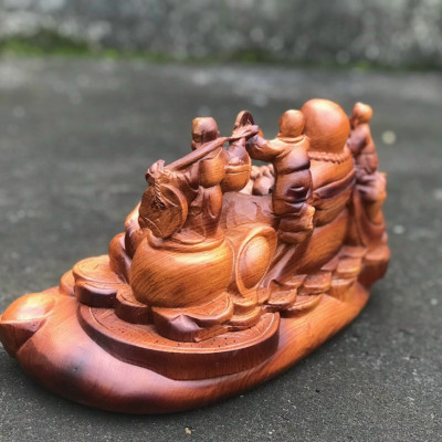 Tượng phật di lặc ngũ phúc bằng gỗ hương đá tô và làm mầu giả cổ kt 40×20×20cm