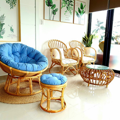 Ghế thư giãn papasan mây tư nhiên ( nệm vải bố cao cấp xanh nhạt) 