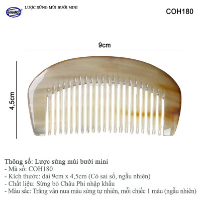 Lược Sừng Múi Bưởi Mini Răng Thưa (Size: XS-9cm) COH189 - Chải tóc xoăn rối xù, phụ kiện bỏ túi tiện dụng không thể thiếu - Chăm sóc tóc - HAHANCO