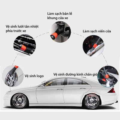 Bộ 5 chổi cọ rửa xe máy, ô tô đa năng, vệ sinh khoang máy, cọ rửa ô tô, bánh xe ô tô, lông cọ dài mềm, không trầy xước