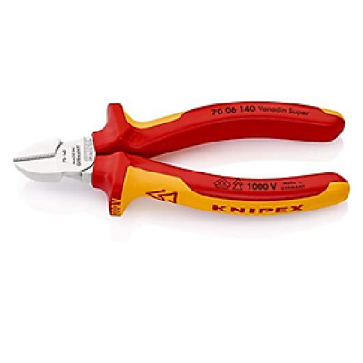 Kìm Cắt Mũi Thon Diagonal Knipex 70 06 140 Lưỡi Tôi 62 HRC, Cộng Lực 20%, Chiều Dài 140mm & Tay Cầm Cách Điện VDE 1000 Volt - Sản Xuất Tại Đức