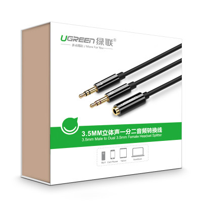 Dây Audio chuyển tai nghe 3.5mm đầu cái sang 2 đầu Mic và Tai nghe đầu đực mạ vàng dài 20CM UGREEN AV140 20898 - Hàng chính hãng