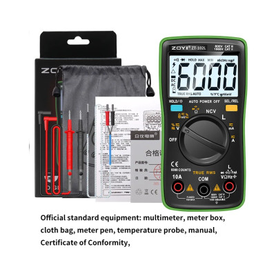Đồng Hồ Vạn Năng Đo Cuộn Cảm Kỹ Thuật Số Zoyi ZT-102L 6000 Số Đếm Tính Phạm Vi Tự Động Đèn Nền Ac/Dc Ampe Kế Volt Ohm Bút Thử Di Động Đồng Hồ Multimetro - Hàng Chính Hãng - Bảo Hành 12 Tháng