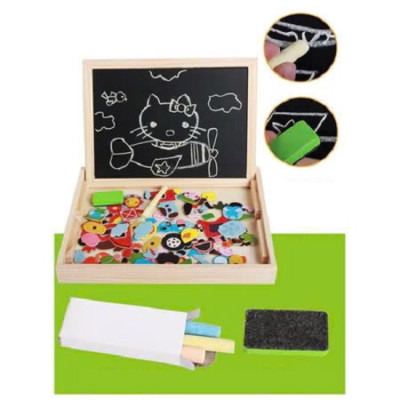 Bộ tranh ghép hình bằng gỗ nam châm 2 mặt bảng đen viết phấn vẽ tranh, Giáo cụ Montessor , Đồ chơi gỗ nhiều họa tiết cho Bé - Hàng Chính Hãng 