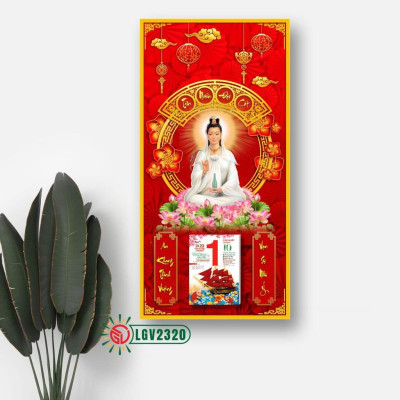 Lịch gỗ Phật Quan Âm IMWI LGV2320 - Lịch phật giáo treo tường