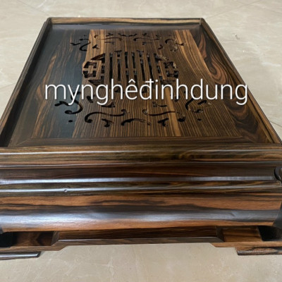 Khay  để bộ ấm chén trà  trang trí bàn uống nước bằng gỗ mun hoa kt 47x37x15cm 