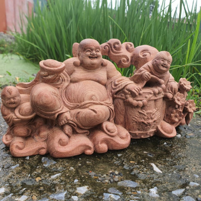 Tượng phật di lặc nhị phúc bằng gỗ hương đá đẹp long lanh kt 29×13,5×13cm