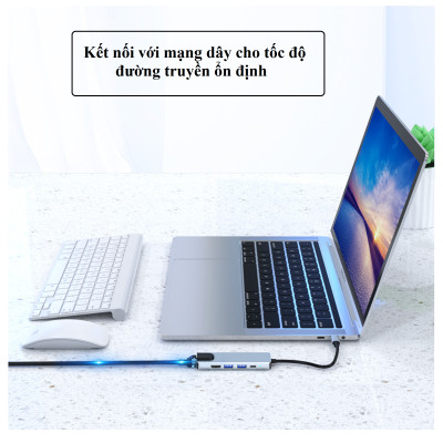 Hub Type C, Hub USB 3.0 5in1, Cổng Chuyển Đổi Type C To HDMI/HDTV, USB 3.0, RJ45, PD, Type C dành cho Mac book, Laptop, PC - Hàng Chính Hãng