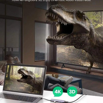 Ugreen UG70408CM285TK 10CM màu xám USB type C 5 trong 1 hub 3 x USB 3.0 + sạc PD 100W + HDMI - HÀNG CHÍNH HÃNG