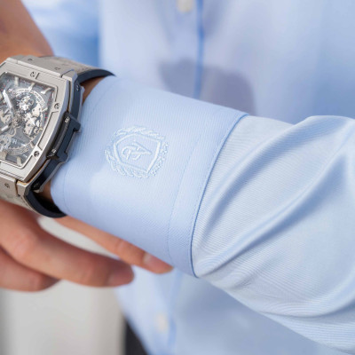 Áo sơ mi nam dài tay ALIGRO cổ bẻ dáng ôm body 100% chất cotton xanh phối cổ  ALGS212