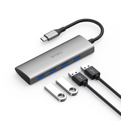 Hub chia cổng Type-C đa năng 4 in 1 từ Type-C ra 4 USB-A 3.0 hiệu Wiwu Alpha A440 cho Macbook   / iPad Pro 11 inch 12 .9 inch / Laptop trang bị cổng Type C thunderbolt 3 - hàng nhập khẩu (giao màu ngẫu nhiên)