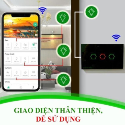 Công tắc cảm ứng Hunonic Datic 3 Nút kết nối Wifi điều khiển mọi thiết bị từ xa qua điện thoại