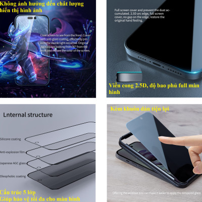 Kính cường lực chống nhìn trộm cho iphone  15 Pro Max ; 15 Pro Nillikin Guardian _ Hàng chính hãng