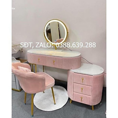 Hàng HOT GIÁ SỈ Bàn trang điểm nỉ nhung xếp li mặt đá gương đèn led 3 màu siêu xinh