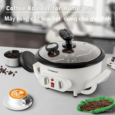 Máy rang hạt cà phê và các loại hạt tự động tích hợp điều chỉnh thời gian, thương hiệu Mỹ cao cấp Cafemasy SCR-300B - Hàng Nhập Khẩu (Bảo hành 12 Tháng)