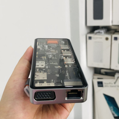 Hub Wiwu Cyber 11in1 USB-C CB011 kết nối nhiều thiết bị hơn với nhiều cổng, thiết kế trong suốt xuyên thấu chi tiết bên trong - Hàng chính hãng