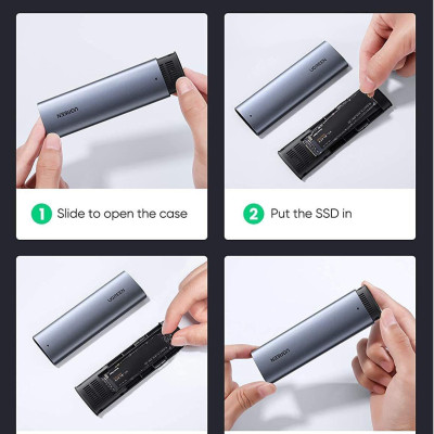 Ugreen UG10902CM400TK 0.5M m.2 nvme usb type c 10gbps hộp ổ cứng ssd màu xám kèm cáp 2 đầu C 3.1 Gen 1 - HÀNG CHÍNH HÃNG