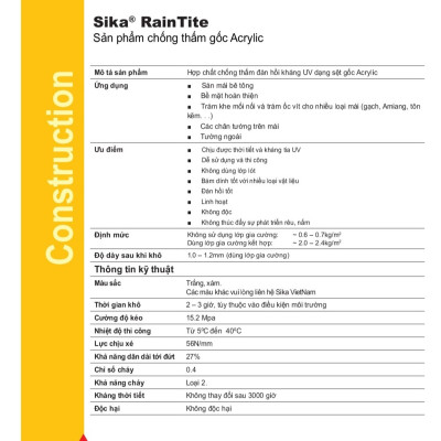 Sơn chống thấm vách tường ngoài trời, chống thấm máng xối lộ thiên-Sika RainTite Grey (thùng 4kg)