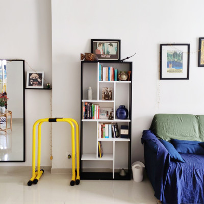 Kệ Sách Để Sàn Lắp Ghép Màu Trắng Đen Hiện Đại SIB Decor KS304