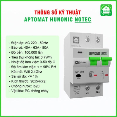 Aptomat Đo Năng Lượng Hunonic Notec Theo Dõi Lượng Điện Tiêu Thụ Điều Khiển Từ Xa Qua Wifi Hàng Việt Nam Chất Lượng Cao