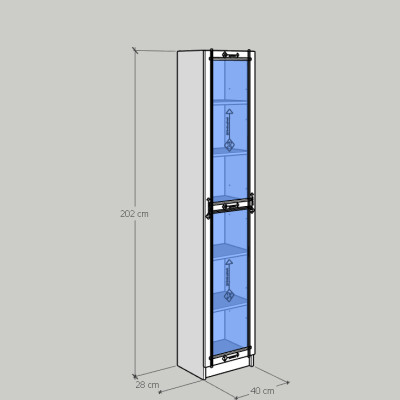 [Happy Home Furniture] CATY, kệ sách 6 tầng cửa kính size nhỏ tích hợp đèn LED, 40cm x 30cm x 202cm (DxRxC), KSA_011_LED