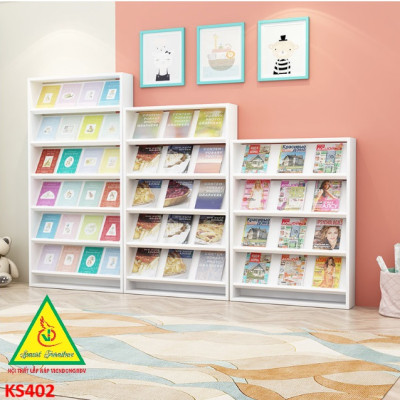 Kệ sách gỗ MDF, Kệ đựng sách báo, Kệ sách ở trường KS402 - NỘI THẤT LẮP RÁP VIENDONGADV